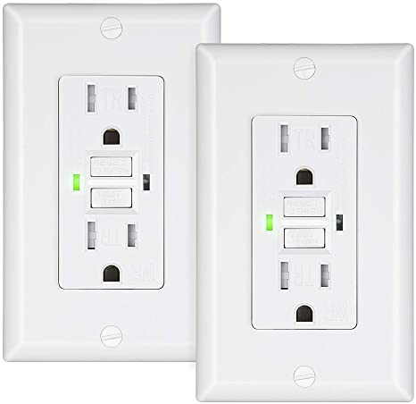 DEWENWILS 15A GFCI Outlet Receptacle, Self-Test GFCI with LED Indicator, Tamper Resistant, Weather Resistant, Decorative Wallplate Included, UL Listed, 2-Pack, White