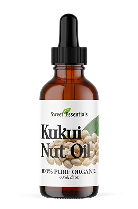 100% Organic Kukui Nut Oil | Imported From Hawaii | 2oz Glass Bottle | Glass Dropper | Natural Moisturizer for Skin, Hair and Face | By Sweet Essentials