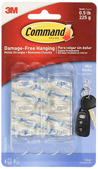 Command Mini Hooks LN3HH, Clear, 12-Hooks