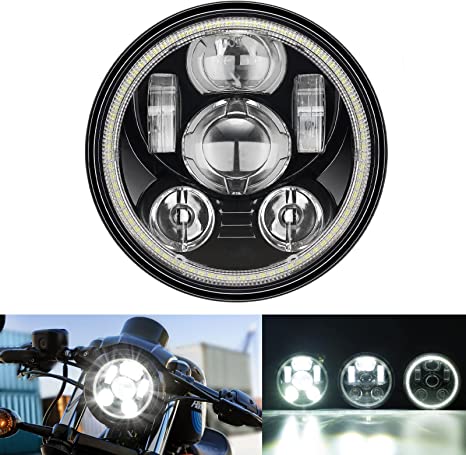 SUPAREE Phare LED Moto 5,75pouce Feu Moto LED Avant Projecteur Rond LED Optique Moto LED Universel 6000k Avec HI/LO Beam DRL pour Motocyclette - Noir