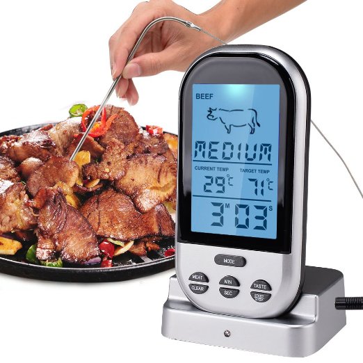 BBQ Thermometer, RISEPRO® Remote Oven Wireless Food Temperature with Stainless Steel Probe for Meat Chicken Pork BBQ