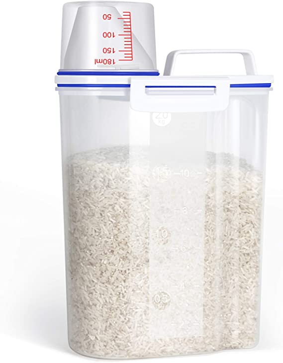 TBMax Rice Storage Container - 4 Lbs Airtight Cereal Dispenser with Measuring Cup - Food Container for for Flour, Dry Food, Kitchen Pantry Organization