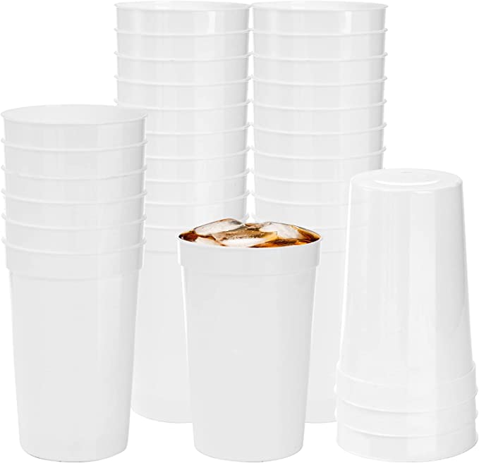 Fasmov 30 Pack 16 oz. Plastic Cups Plastic Tumblers Blank Reusable Drink Tumblers for Parties, Events, Marketing, Weddings, White