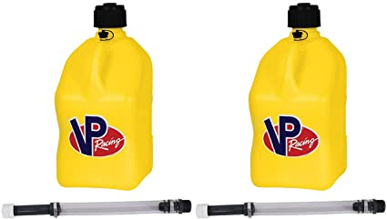 VP Racing Fuels Motorsport 5 Gallon Square Plastic Utility Jug Yellow & 14 Inch Hose (2 Pack)