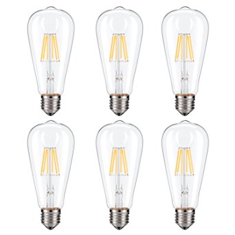 Dimmable Edison LED Bulb, Kohree 6W Vintage LED Filament Light Bulb, 2700K Soft White, 60W Incandescent Equivalent, E26 Medium Base Lamp for Restaurant,Home,Reading Room,Office, Pack of 6