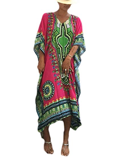 Bsubseach Women Bathing Suits Cover Up Ethnic Print Kaftan Beach Maxi Dress