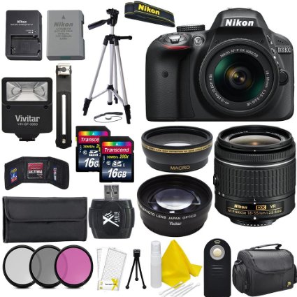 Nikon D3300 24.2 MP CMOS Digital SLR Camera   AF-P 18-55mm VR II Zoom Lens   Professional Accessory Kit (20 Items) - International Version(No Warranty)