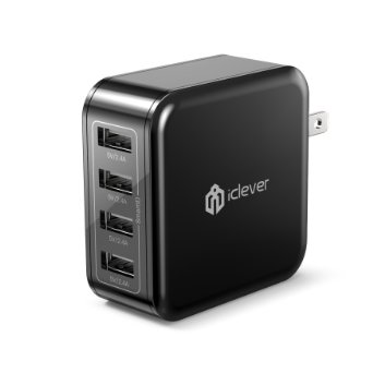 iClever BoostCube Universal 40W 4 Port USB Wall Charger with SmartID Tech and Foldable Plug, Black