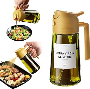 16oz Olive Oil Dispenser for Kitchen - 2 in 1 Olive Oil Dispenser and Oil Sprayer - Olive Oil Dispenser Bottle w/Stickers - Olive Oil Sprayer for Cooking Yellow (Light Blockage)