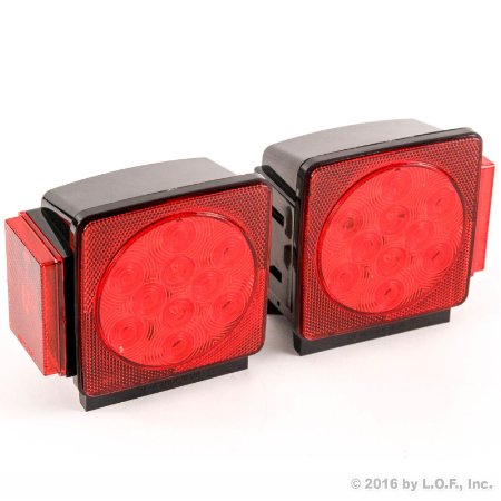 LED Square Red Trailer Turn/Signal/Stop 2 Light Set L/R Submersible DOT Under 80