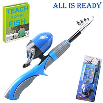 Kids Fishing Pole 55 inches Light Weight Durable Spincast Beginner Fishing Rod with Tackle Box Ready to GO