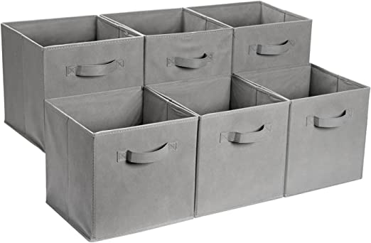 Amazon Basics Collapsible Fabric Storage Cubes Organizer with Handles, 13"x13"x13", Grey - Pack of 6