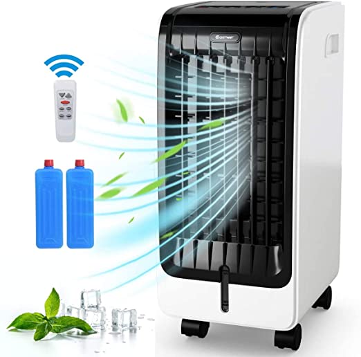 COSTWAY Evaporative Cooler, 4-in-1 Portable Cooling, Fan, Humidifier, Air Flow 246.6 CFM, with 3 Modes, 3 Speeds, 8H Timer, Electric Air Cooler with LCD Display, Remote, Handle for Home, Office