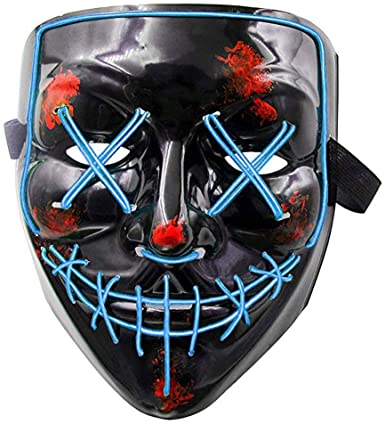 Supmaker Halloween Scary Mask Cosplay Led Costume Mask EL Wire Light up Purge Mask Halloween Festival Party