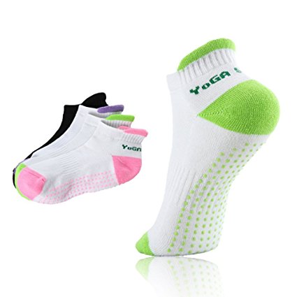 4 Pairs Anti-slip Yoga Socks, SUMERSHA Non Slip Skid Socks Silicone Dot Cotton Winter for Women girls (style A)