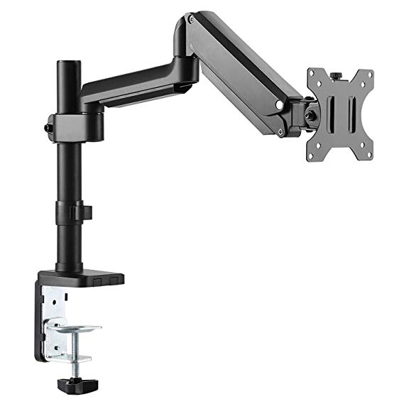AVLT-Power Single Monitor Long Pole Desk Stand - Mount 17.6 lbs Ultrawide Computer Monitor on Full Motion Adjustable Arm - Organize Your Work Surface with Ergonomic Viewing Angle VESA Monitor Riser