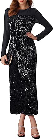 GRACE KARIN Women's Sequin Sparkly Glitter Dress Long Sleeve Velvet Cocktail Formal Dresses