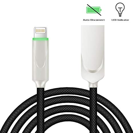 Compatible with iPhone Charger Cable, Braole 6FT Nylon Braided LED Smart Auto Disconnect Fast USB Charging Cable and Sync Data Cord Compatible with Phone 11 Pro/MAX XS MAX XR X 8 7 6 Plus 6s (White)