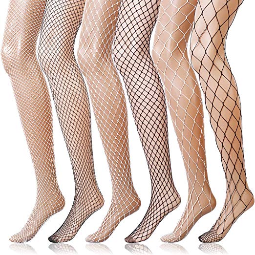 6 Pairs Fishnet Stockings Women's High Waist Lace Tights for Girls Ladies