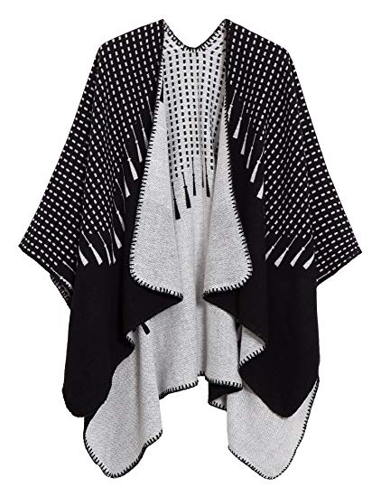 Urban CoCo Women's Color Block Shawl Wrap Open Front Poncho Cape