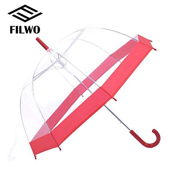 FILWO Clear Umbrella with Trim, Transparent Umbrella with Unobstructed View, Bubble Umbrella, Pop Up Umbrella, Dome Umbrella, Windproof Rainproof Golf Umbrella with Easy Grip Handle for Kids