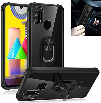 Galaxy M31 Case,360° Rotating Ring Kickstand Protective Case,Silicone Soft TPU Shockproof Protection Thin Cover Compatible with[Magnetic Car Mount] for Samsung Galaxy M31 Case (Black)