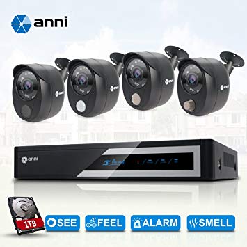Anni 1080N HD Indoor Home Security Camera System CCTV Video Monitoring Surveillance DVR Kit with1TB HDD, 4 x 1080p Cameras: 1 x PIR Sensor, 1 x Gas Detector, 1 x Siren Alarm, 1 x Normal Camera