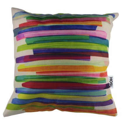 HOSL Colorful Ribbons Cotton Linen Square Decorative Throw Pillow Case Cushion Cover About 17.5" x 17.5"