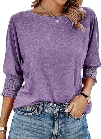 Dokotoo Women's 2024 Fashion Tops 3/4 Sleeve T-Shirts Cute Crewneck Basic Business Tees Blouses