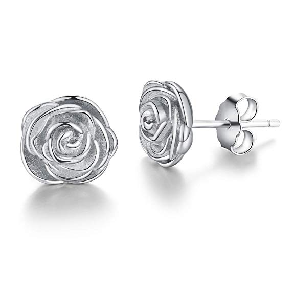 ✦Gifts for Christmas✦Esberry 18K Gold Plating 925 Sterling Silver Rose Stud Earrings Hypoallergenic Flower Earrings Jewelry for Women and Girls