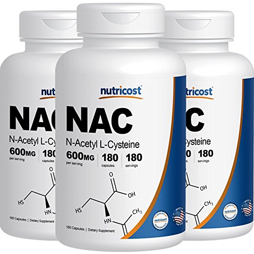 Nutricost N-Acetyl L-Cysteine (NAC) 600mg; 180 Caps (3 Bottles)