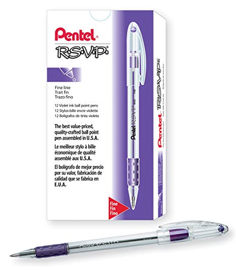 Pentel BK90V R.S.V.P. Stick Ballpoint Pen, .7mm, Trans Barrel, Violet Ink (Pack of 12)