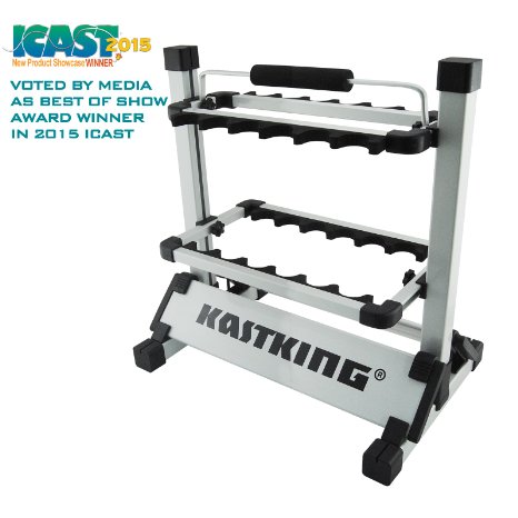 KastKing Rack em up Fishing Rods Holder - 2015 ICAST Best of Shw Award Winner - Portable Aluminum Fishing Rod Racks Upgraded 2016 Model with New Packaging - 24 Rod Rack for All Types of Fishing Rods and Combo 12 Rod Rack for Freshwater Rods