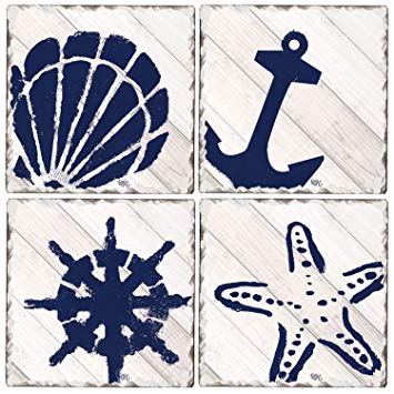 CounterArt Nautical Stamps Tumbled Tile Assorted Coasters (Set of 4)
