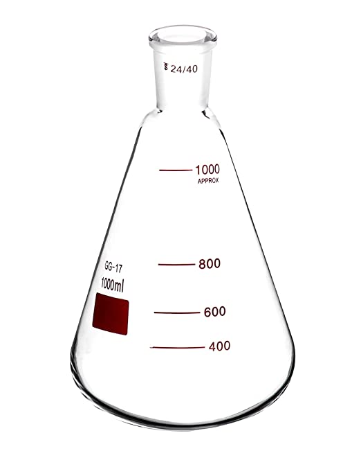 QWORK 1000 mL Borosilicate Glass Erlenmeyer Flask, Thick Wall Flask with 24/40 Outer Joint