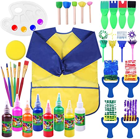 Early Learning Kids Paint Set, Twinbuys Washable Paint Set with Assorted Sponge Paint Brushes for Kids, Including 8 Finger Paint for Toddlers