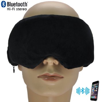 XIKEZAN ® Comfortable Ergonomics Velvet Bluetooth Music Eye Mask Headphone Headset Earphones Stereo Speakers & Mic Blindfold Eye Patch Great for Travel & Sleep (Black)