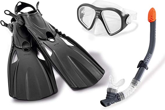 Intex Reef Rider Sport Swim Pool Diving Goggle Mask Snorkeling Set, 14 to Adult