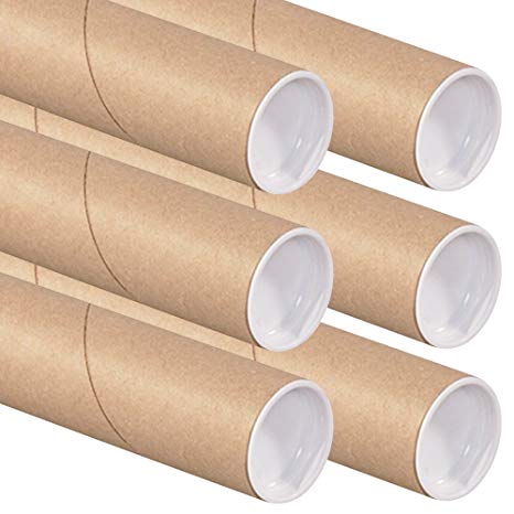RetailSource P2018K-6 Kraft Mailing Tubes with Caps, 2-Inch by 18-Inch (6 Tubes)