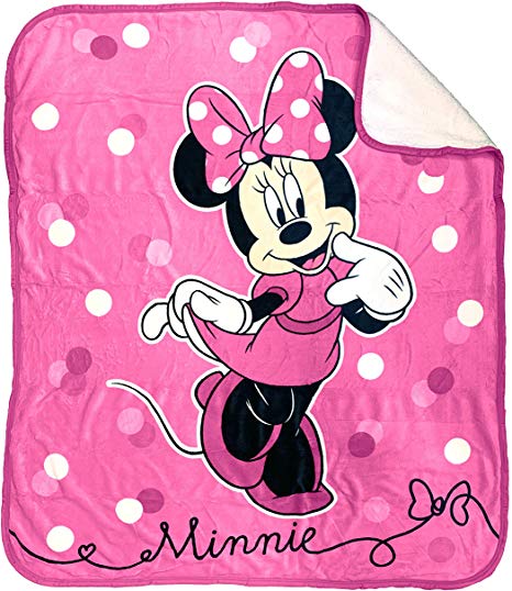 Jay Franco Disney Minnie Mouse Sweet Dots Baby Sherpa Throw Blanket - Measures 50 x 60 inches, Kids Bedding - Fade Resistant Super Soft - (Official Disney Product)