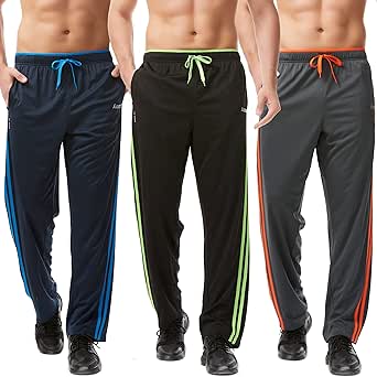 Mens Sweatpants with Zipper Pockets Open Bottom Athletic Pants for Workout,Running,Training,Jogging,Gym