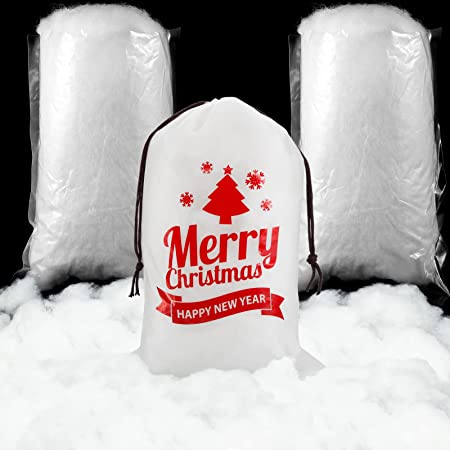 Shappy 2 Bags Christmas Fake Snow Fluffy Artificial Snow Indoor Snow Blanket Realistic Snow Fiber Christmas Snow Decor with Bag for Winter Mantel Village Party Decoration