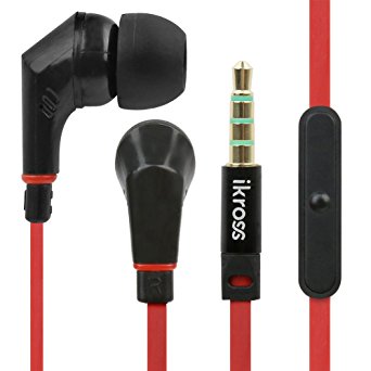 iKross In-Ear 3.5mm Noise-Isolation Stereo Earbud with Microphone (Black/Red) For Apple iPad Air / iPhone 6S / 6S Plus / 6 / 6 Plus / 5 / 5S / iPod Touch / iPod Nano All Generation