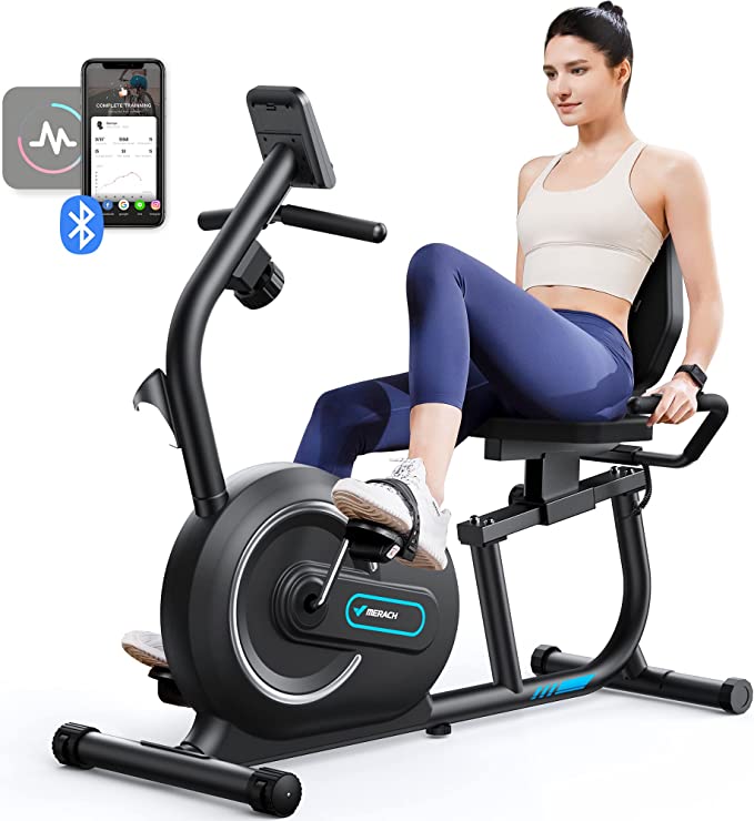 MERACH Recumbent Exercise Bike for Home with Smart Bluetooth and Exclusive App Connectivity, LCD, Heart Rate Handle, S08 Magnetic Recumbent Bikes