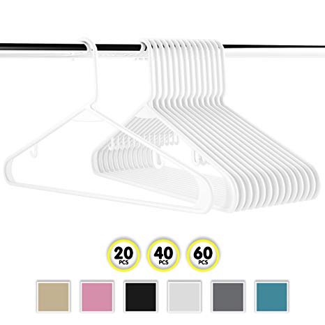 Neaterize Plastic Clothes Hangers| Heavy Duty Durable Coat and Clothes Hangers | Vibrant Colors Adult Hangers | Lightweight Space Saving Laundry Hangers | 20, 40, 60 Available (20 Pack - White)