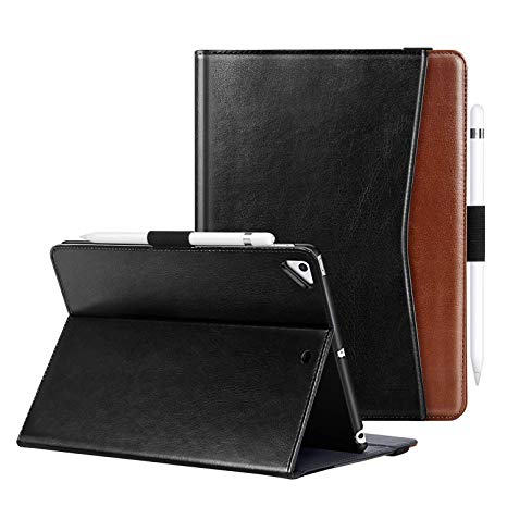 BENTOBEN Case for iPad 9.7 Inch 5th/6th Generation 2018 2017/ iPad Air 2 /iPad Air, Premium PU Leather Folding Folio Smart Cover with Auto Wake/Sleep Pencil Holder Multiple Angles Stand, Black Brown