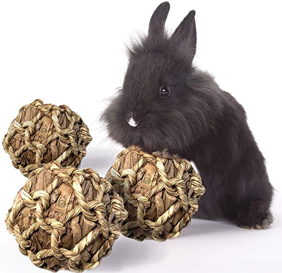SunGrow Rabbit Banana Leaf Ball, Durable Chew Toy for Even The Most Energetic Pets, Stress Reliever Leaf Balls, Stimulating Toy, Ideal for Bunny, Guinea Pig, Kitten and Chinchilla