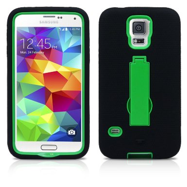 Galaxy S5 Case MagicMobile Hard Hybrid Slim Stand Case for Galaxy S5 Armor Impact Shockproof Silicone with kickstand Stand Shell Heavy Duty Case For Samsung Galaxy S5 Dual Layer Cover Black - Green