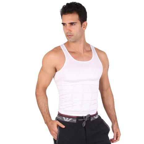 HOTER Mens Slimming Body Shaper Vest Shirt Abs Abdomen Slim White