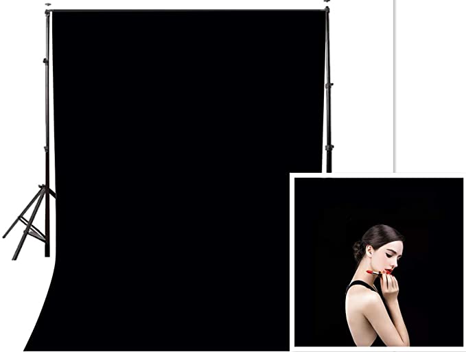 BEIYANG 5Ft x 6.5Ft Photography Backdrop Black Screen Non-Reflective Velvet Fabric Wrinkle Resistance Photo Background for Photo Studio Shooting Props, Food Photography Webcast and Background Frame